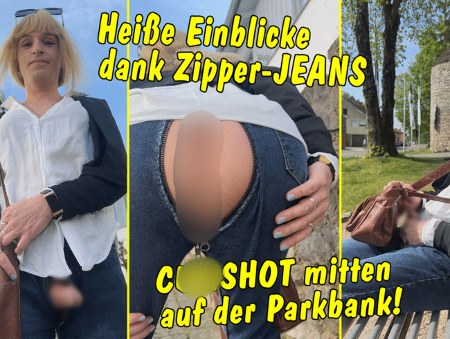 Heiße Einblicke dank Zipper Jeans! Da fällt das Wichsen auf der Parkbank viel leichter!!